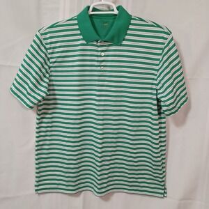 George Golf‎ Mens Large Green White Striped Short Sleeve Performance Polo Shirt